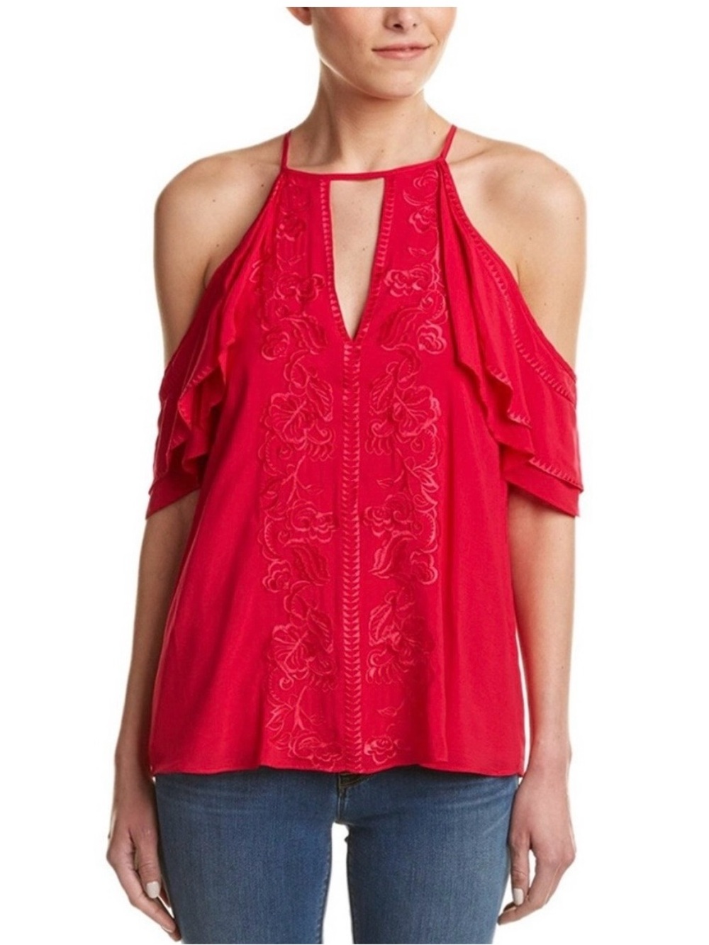 Parker Ember Cold Shoulder Embroidered Halter Tunic